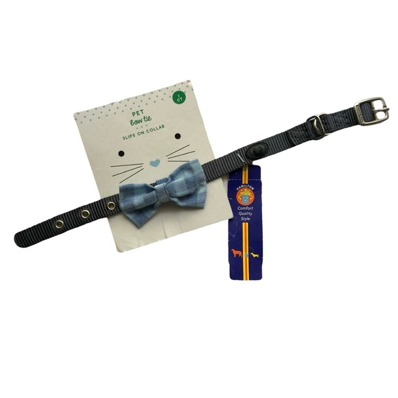 Cat Dog Collar + Bow Tie Blue Gray NEW - Picture 12 of 12